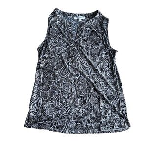 Emily Daniels Women’s Size‎ S Black and White Paisley Sleeveless Top Essential